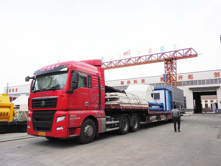 小型工地JS750攪拌機(jī)，搭配50T臥式水泥倉(cāng)，裝車準(zhǔn)備發(fā)貨